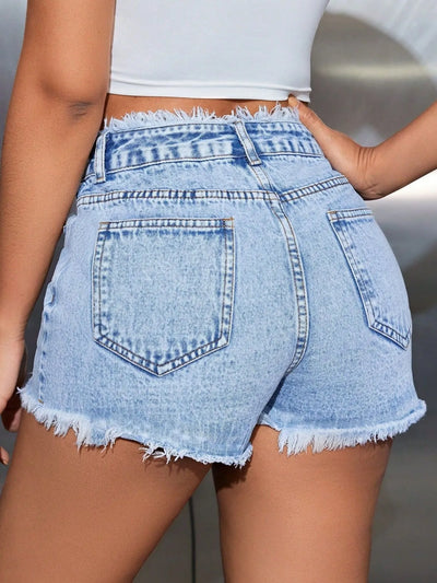 High Waisted Frayed Hem Denim Shorts - Jeans Junction Online