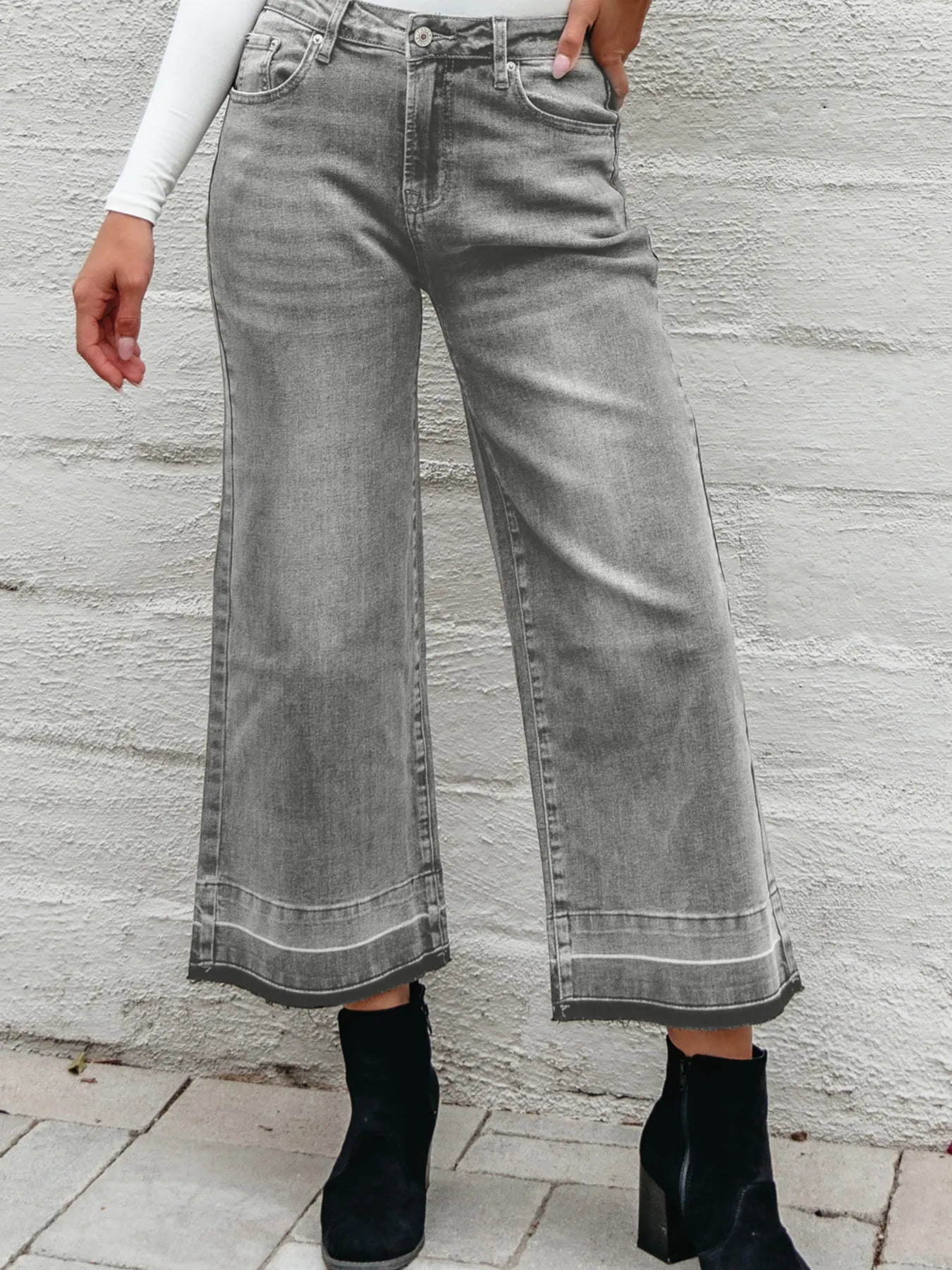 High Waist Wide Leg Washed Jeans - Jeans Junction Online