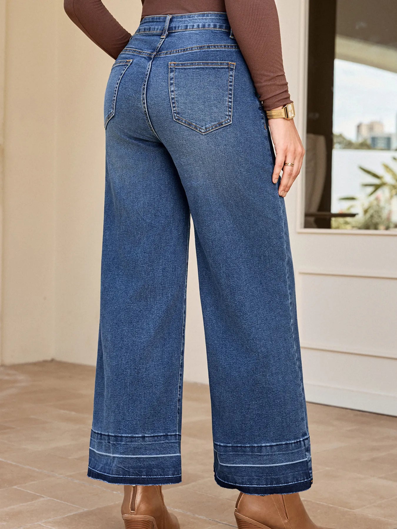 High Waist Wide Leg Washed Jeans - Jeans Junction Online