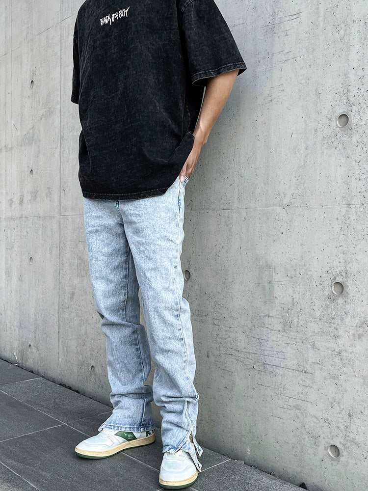 Retro Nostalgic Blue Zipper Button Straight-leg Jeans - Jeans Junction Online