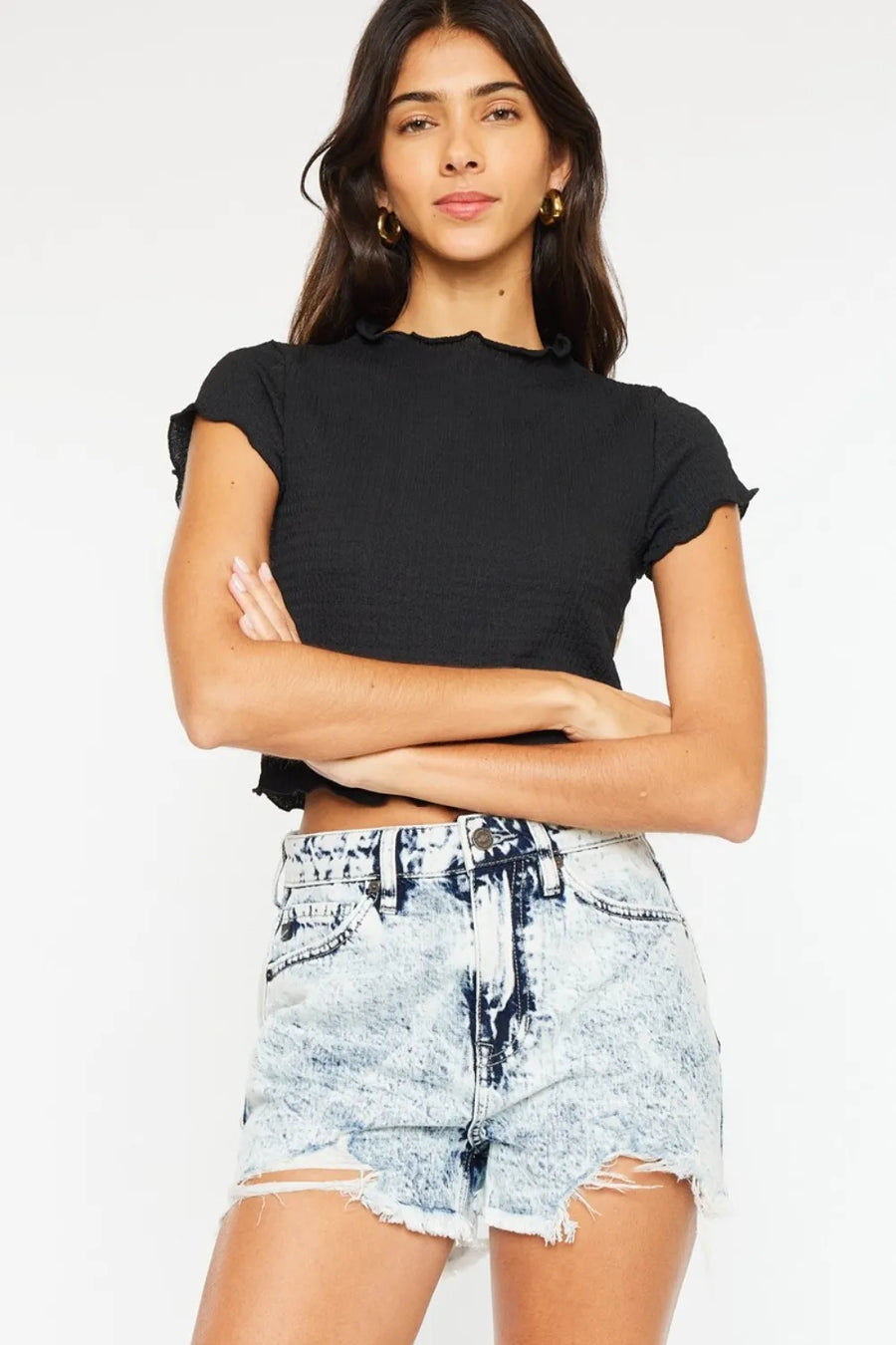 Kancan Full Size Distressed High Waist Denim Shorts - Jeans Junction Online 