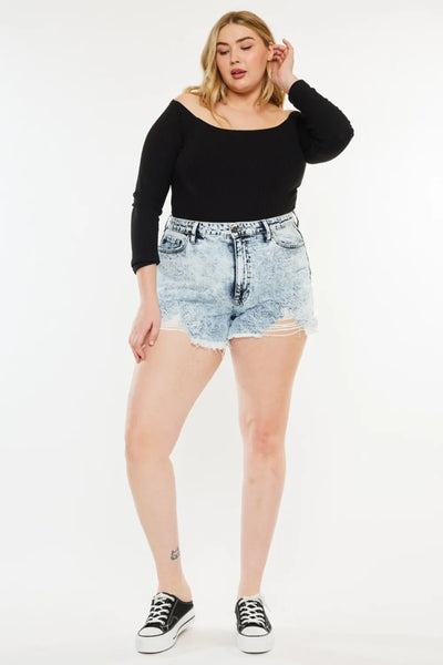Kancan Full Size Distressed High Waist Denim Shorts - Jeans Junction Online