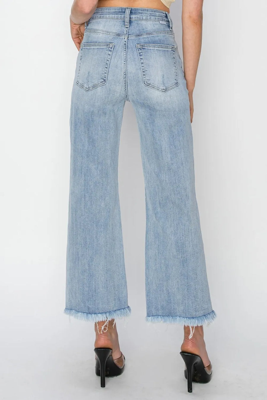 RISEN High Rise Crop Wide Fray Hem Jeans - Jeans Junction Online 