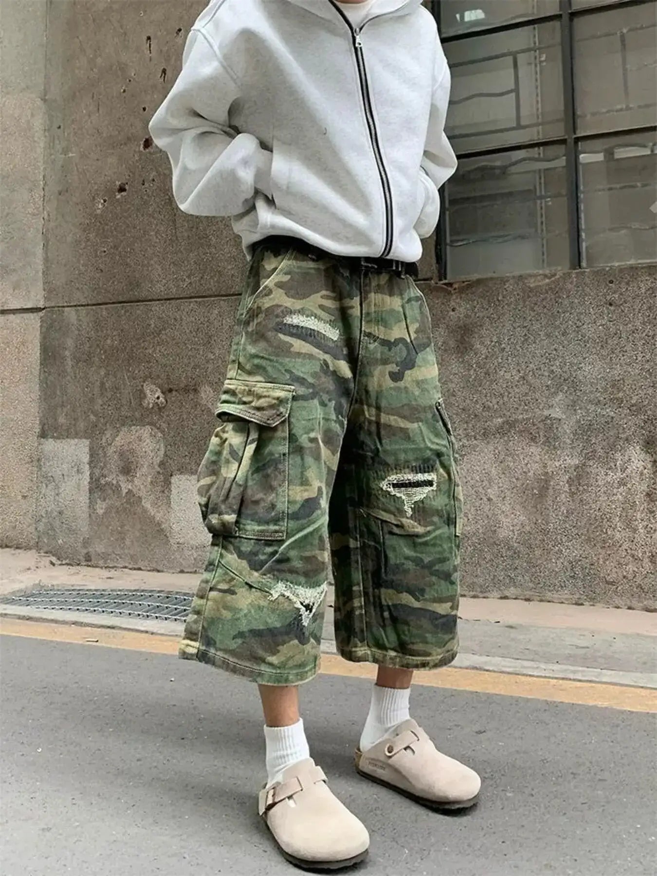 Men's Plus Size Distressed Camouflage Cargo Capris Jeans - Jeans Junction Online