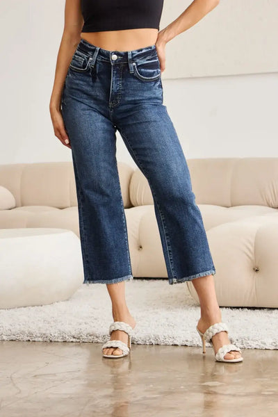 RFM Full Size Tummy Control High Waist Raw Hem Jeans - Jeans Junction Online