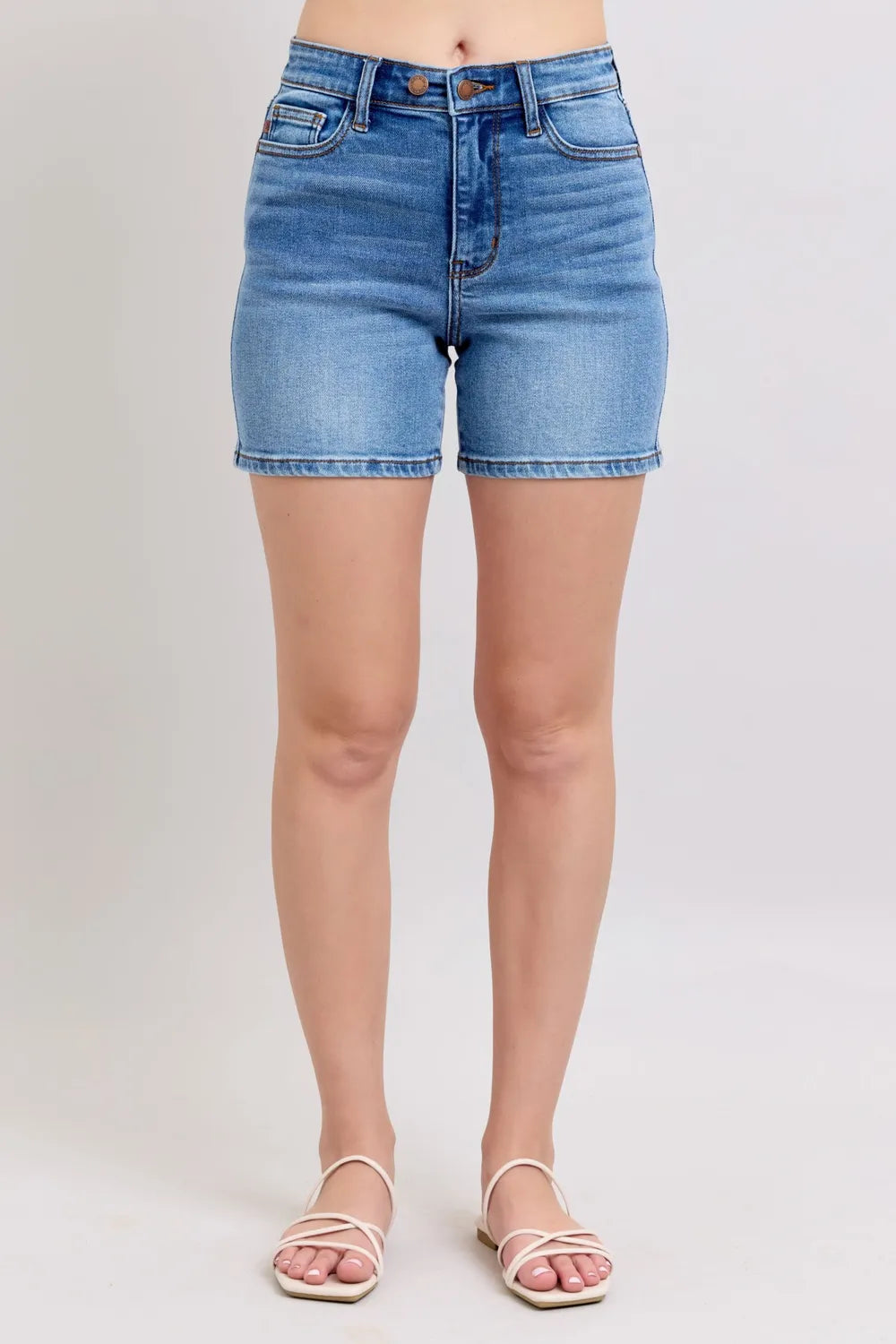 Judy Blue Full Size 2 Button Denim Shorts with Pockets Plus Size - Jeans Junction Online