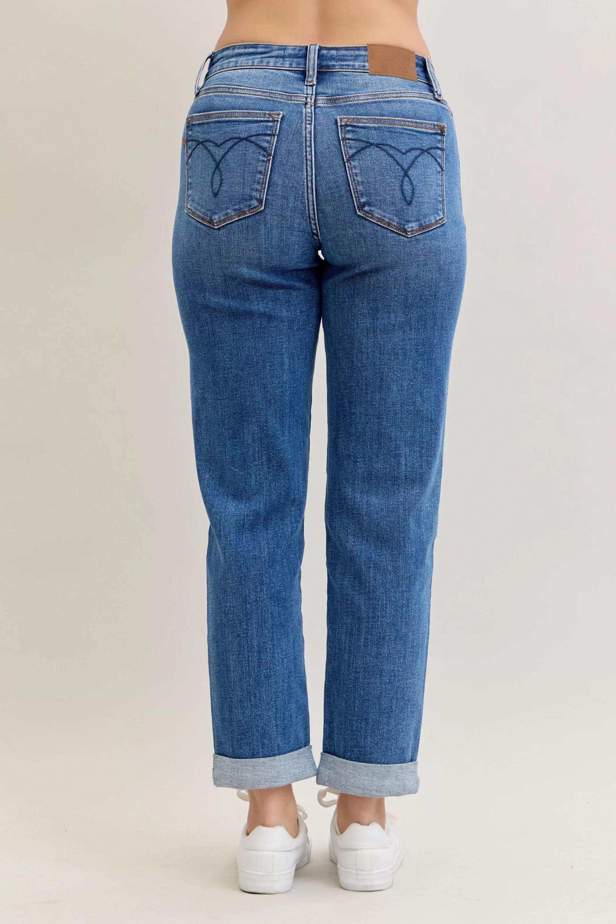 Judy Blue Full Size Mid Rise BF Classic Cuffed Jeans Plus Size - Jeans Junction Online