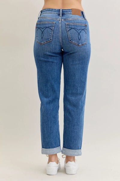 Judy Blue Full Size Mid Rise BF Classic Cuffed Jeans Plus Size - Jeans Junction Online