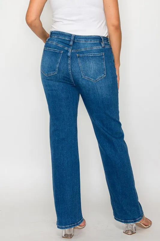 bytos Full Size Cat's Whiskers High Rise Straight Jeans - Jeans Junction Online