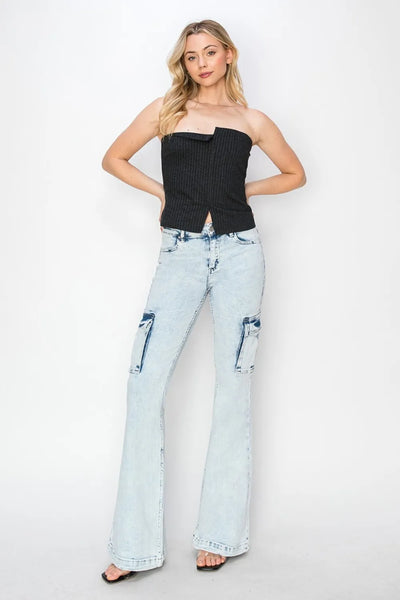 RISEN Full Size High Rise Cargo Flare Jeans - Jeans Junction Online