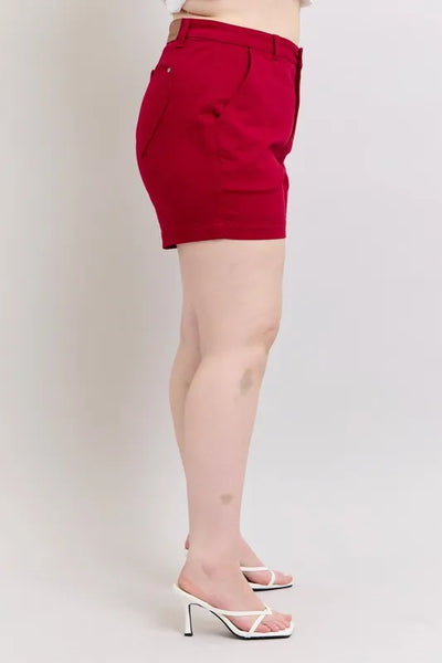 Judy Blue Plus Size High Waist Tummy Control Garment Dyed Heart Shaped Denim Shorts - Jeans Junction Online