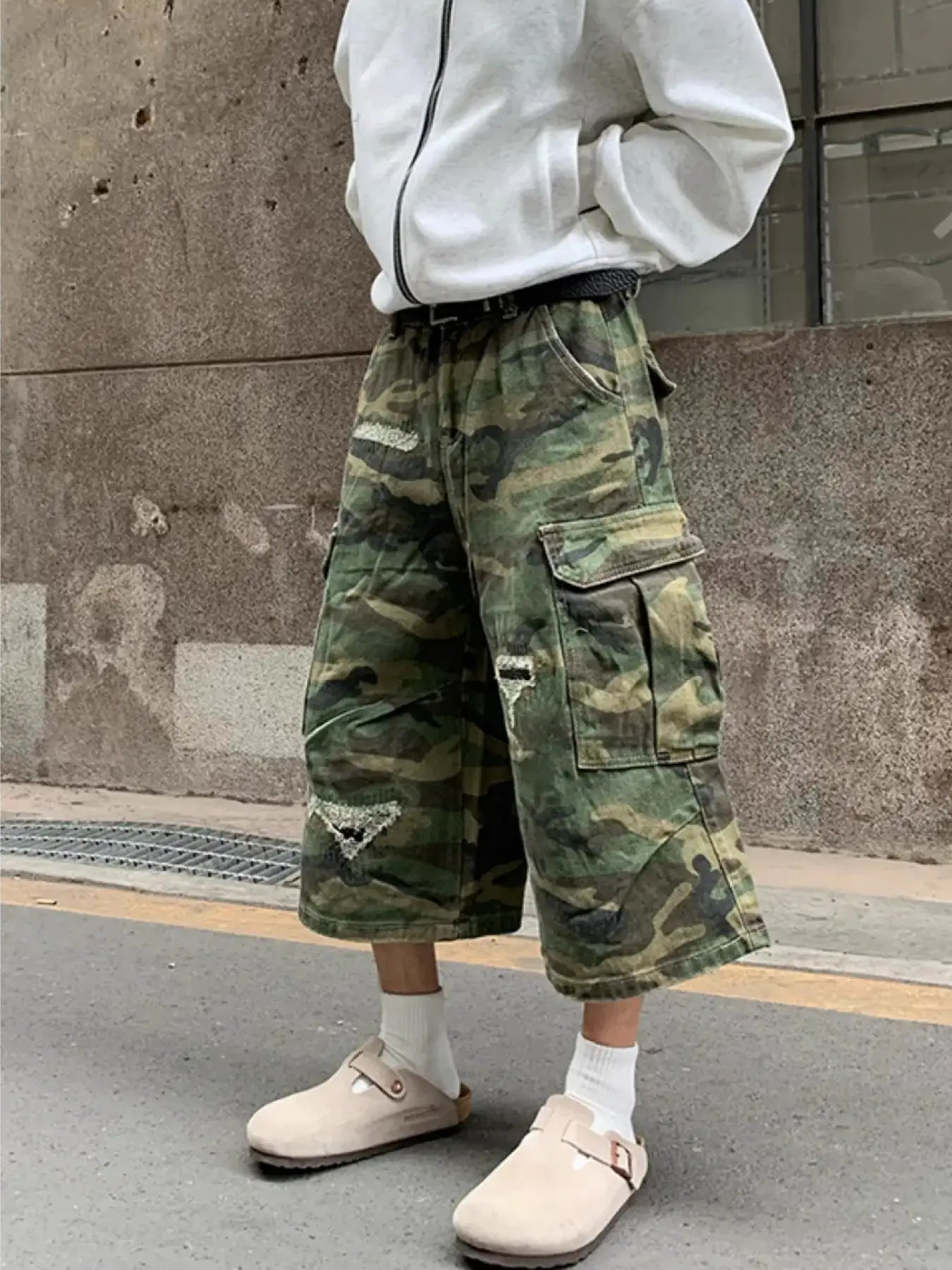 Men's Plus Size Distressed Camouflage Cargo Capris Jeans - Jeans Junction Online