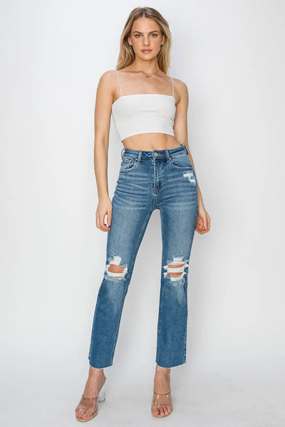 RISEN High Rise Distressed Ankle Jeans - Jeans Junction Online