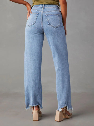 Raw Hem Loose Fit Jeans - Jeans Junction Online
