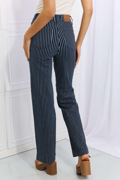 Judy Blue Cassidy Full Size High Waisted Tummy Control Striped Straight Jeans - Jeans Junction Online