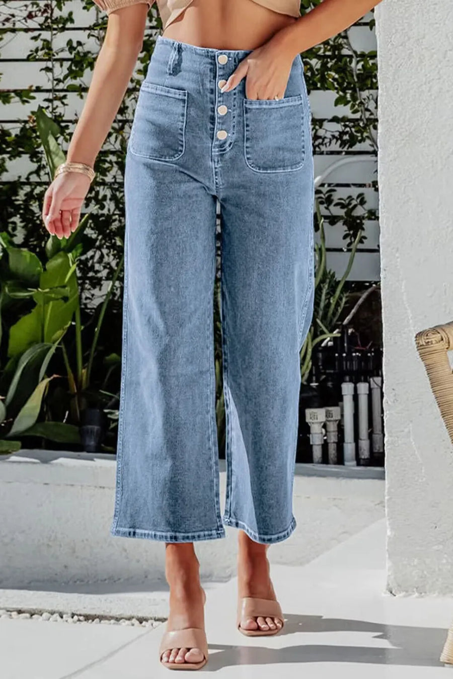 Button Fly Cropped Wide Leg Jeans - Jeans Junction Online 