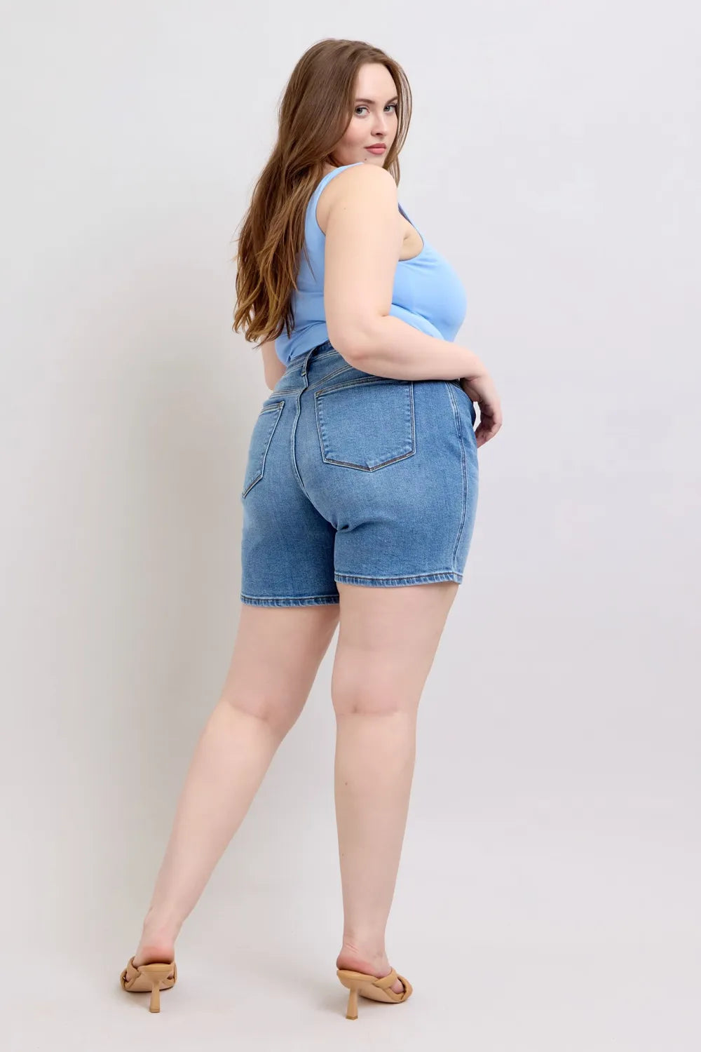 Judy Blue Full Size 2 Button Denim Shorts with Pockets Plus Size - Jeans Junction Online