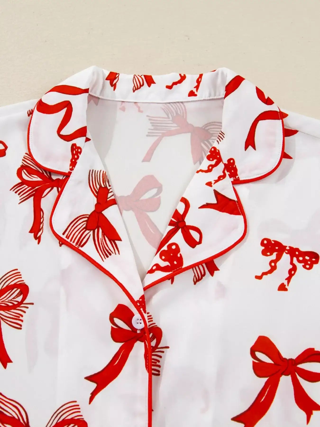 Christmas Bow Print Top and Pants 2pcs Pajama Set - Jeans Junction Online