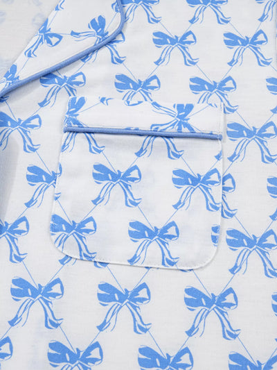 Bow Print Long Sleeve Shirt and Pants Pajama Set - Jeans Junction Online