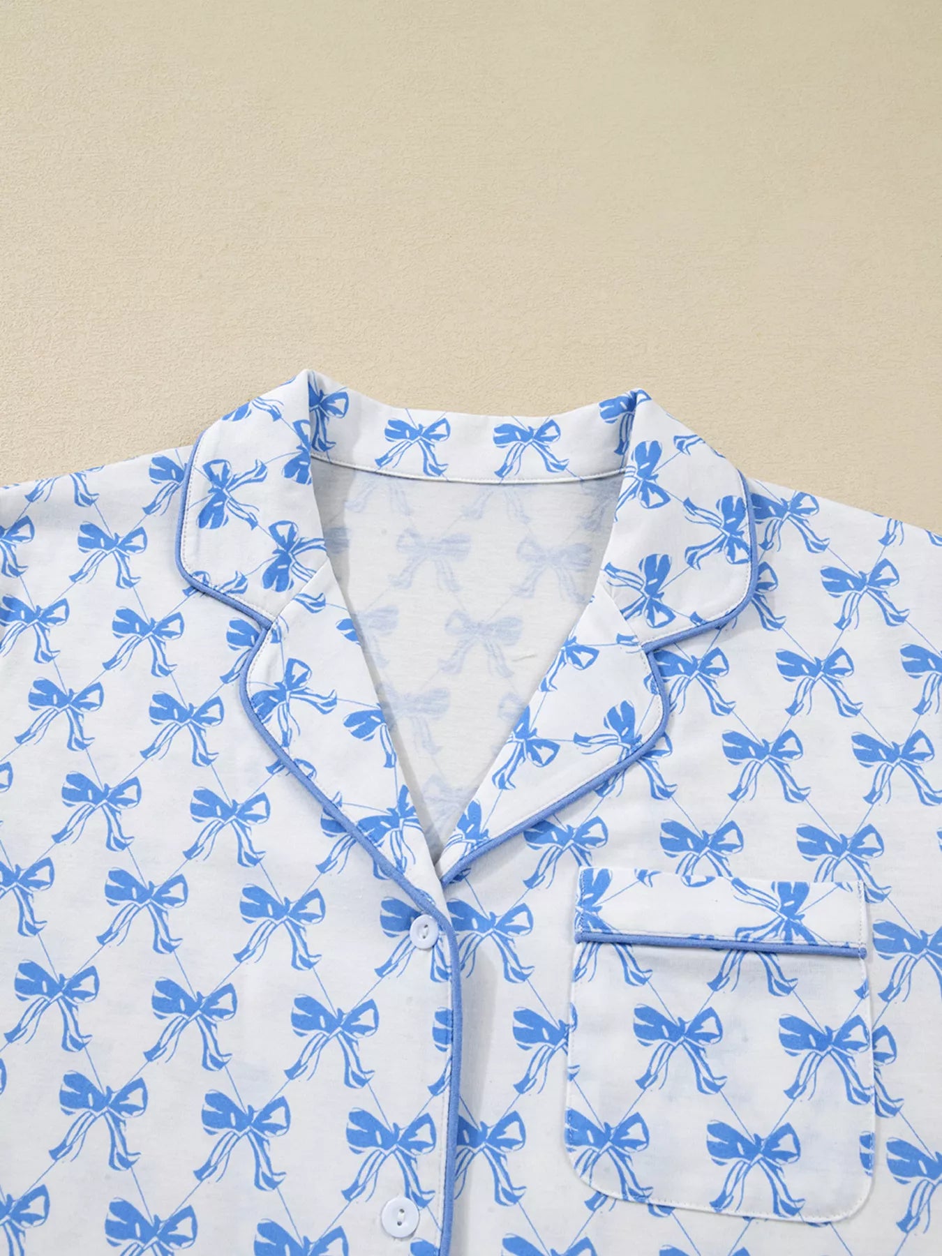 Bow Print Long Sleeve Shirt and Pants Pajama Set - Jeans Junction Online