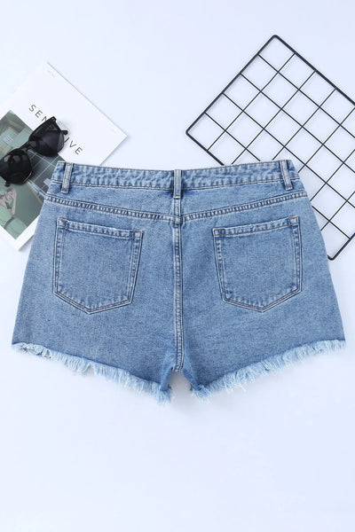 High Rise Crossover Waist Denim Shorts - Jeans Junction Online