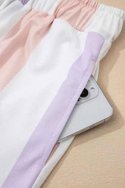 Stripe Multicolored Print Drawstring Loose Pants with Side Pockets - Jeans Junction Online