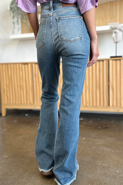 Judy Blue Full Size Distressed Raw Hem Bootcut Jeans - Jeans Junction Online