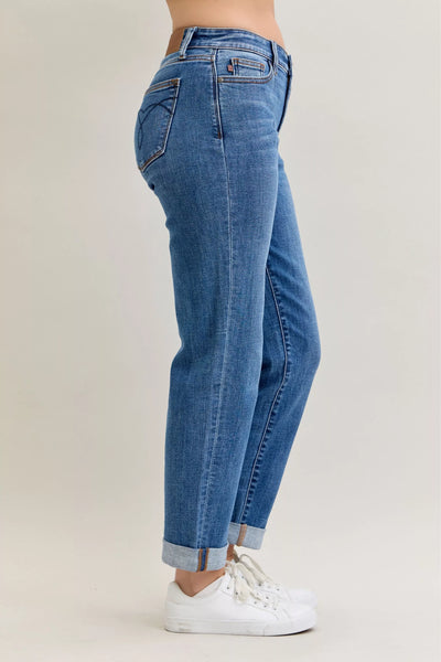 Judy Blue Full Size Mid Rise BF Classic Cuffed Jeans Plus Size - Jeans Junction Online