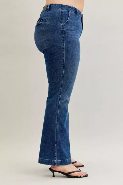 Judy Blue Full Size Mid Rise Bootcut Jeans with Welt Pockets Plus Size - Jeans Junction Online