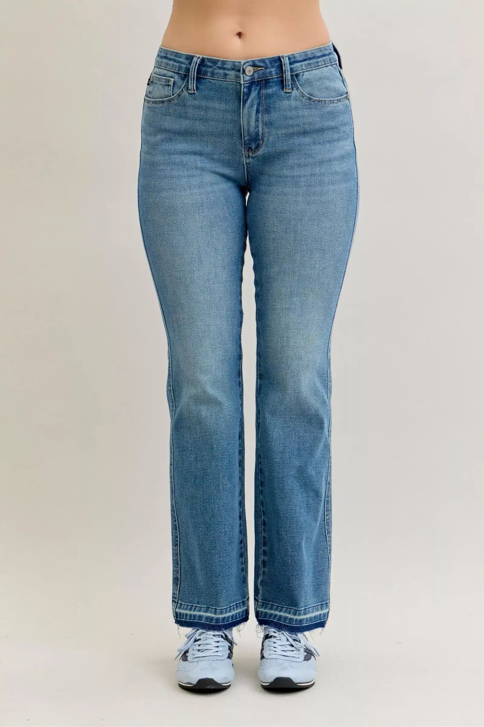 Judy Blue Full Size Mid Rise Slim Bootcut Tummy Control Release Hem Jeans Plus Size - Jeans Junction Online
