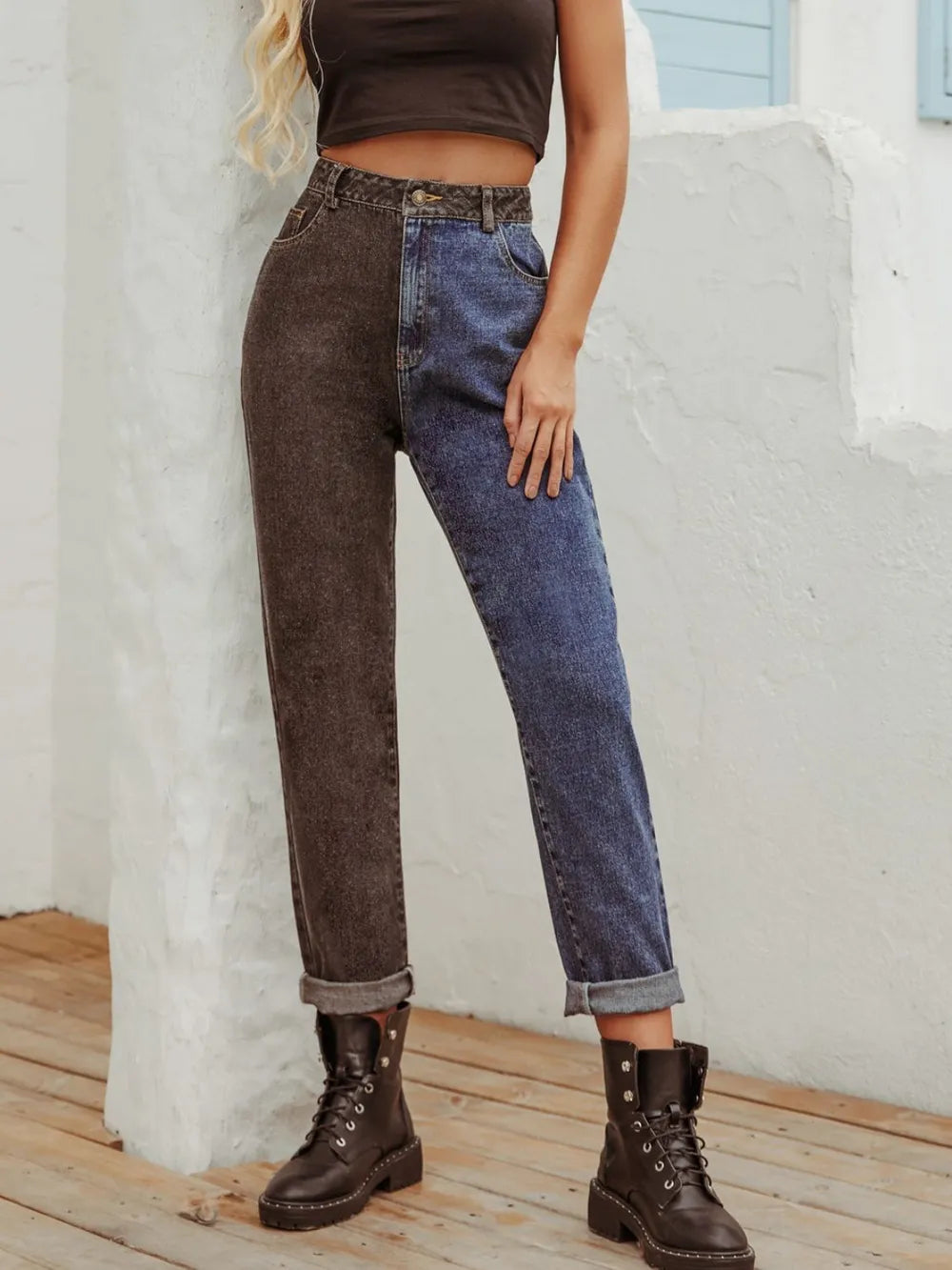 Two Tone Straight Leg Jeans - Jeans Junction Online