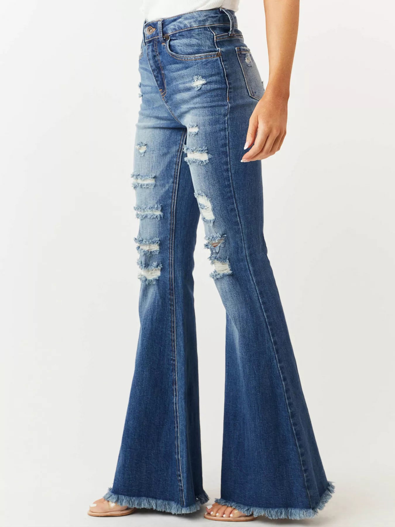 Distressed Raw Hem High-Waisted Flare Jeans - Jeans Junction Online