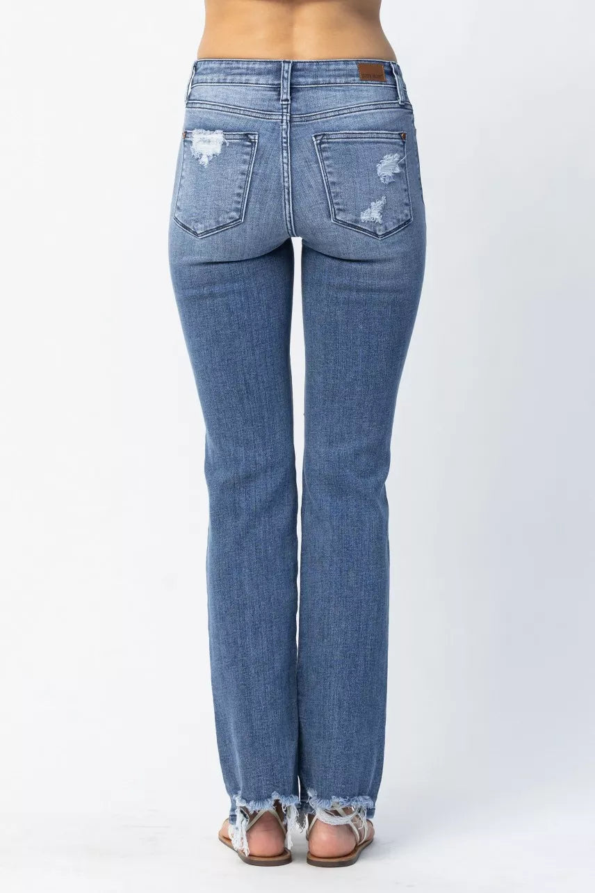 Judy Blue Full Size Mid Rise Destroy Straight Jeans Plus Size - Jeans Junction Online