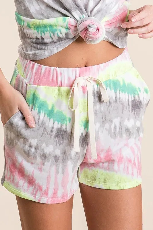 BiBi Tie Dye Print Shorts With Twill Tape Drawstring - Jeans Junction Online 