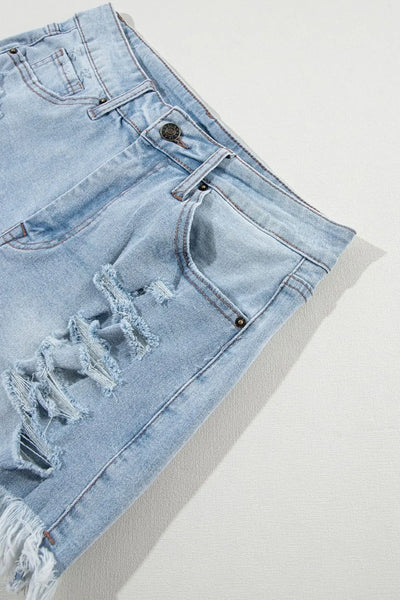 Distressed Raw Hem High Waist Denim Shorts - Jeans Junction Online