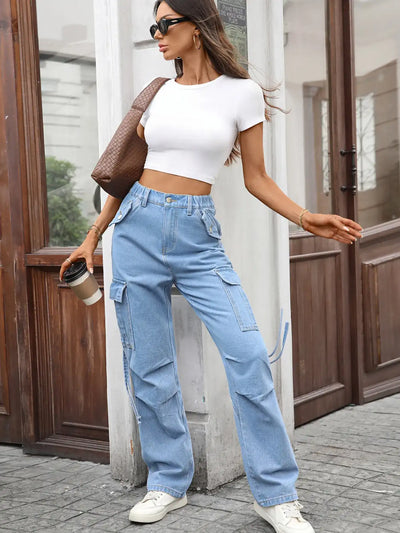 High Waisted Cargo Pocket Jeans - Jeans Junction Online