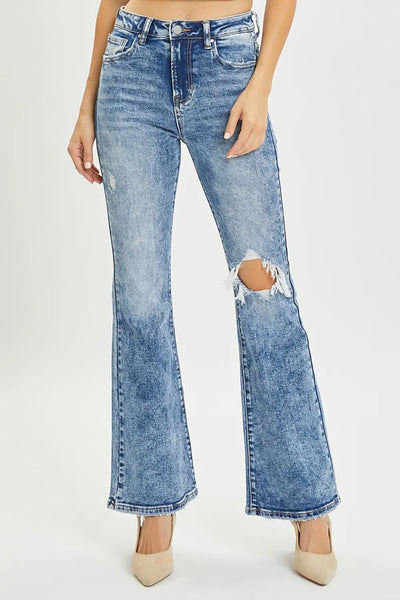 RISEN Full Size High Rise Distressed Flare Jeans - Jeans Junction Online