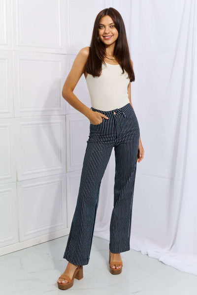 Judy Blue Cassidy Full Size High Waisted Tummy Control Striped Straight Jeans - Jeans Junction Online