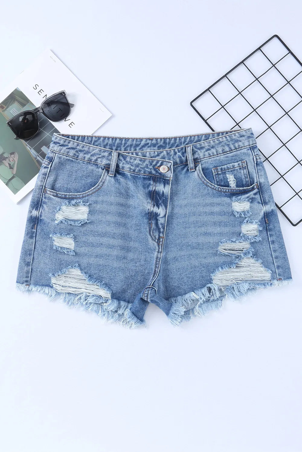 High Rise Crossover Waist Denim Shorts - Jeans Junction Online