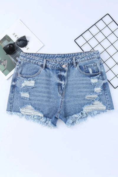 High Rise Crossover Waist Denim Shorts - Jeans Junction Online