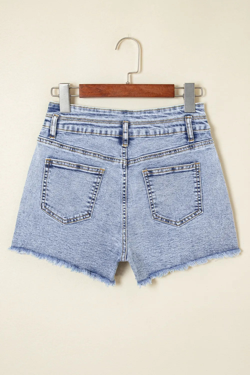 Rhinestone Light Wash Raw Hem High Waist Denim Shorts - Jeans Junction Online