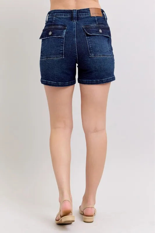 Judy Blue Full Size High Waist Back Flap Pocket Denim Shorts Plus Size - Jeans Junction Online