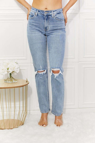 Kancan High Rise Distressed Slim Straight Jeans - Jeans Junction Online
