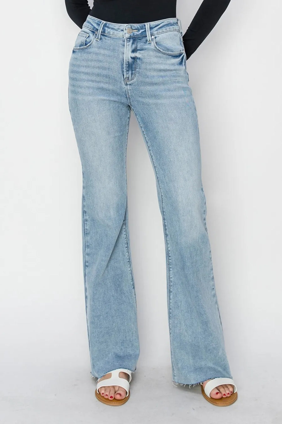 RISEN Full Size High Rise Raw Cut Hem Bootcut Jeans - Jeans Junction Online 