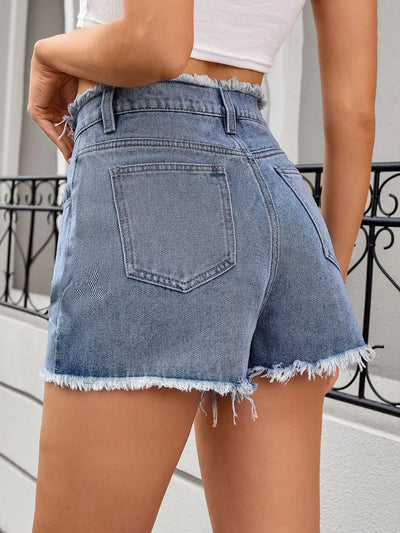 Washed Raw Hem Denim Shorts - Jeans Junction Online
