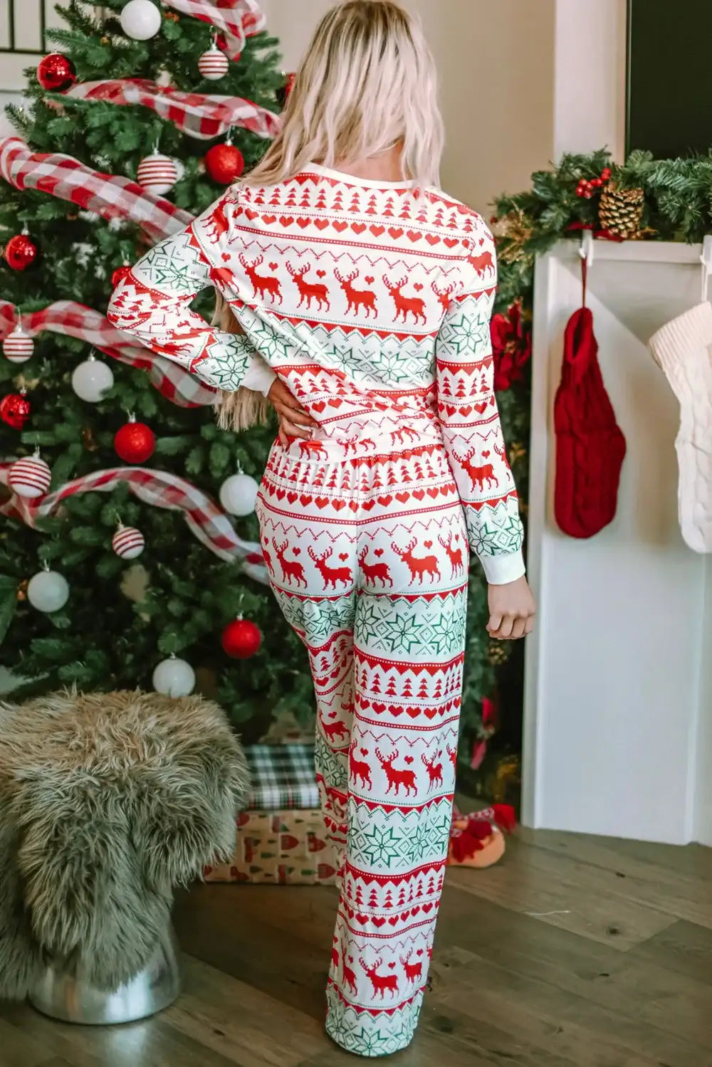 Christmas Element Round Neck Top and Pants Lounge Set - Jeans Junction Online