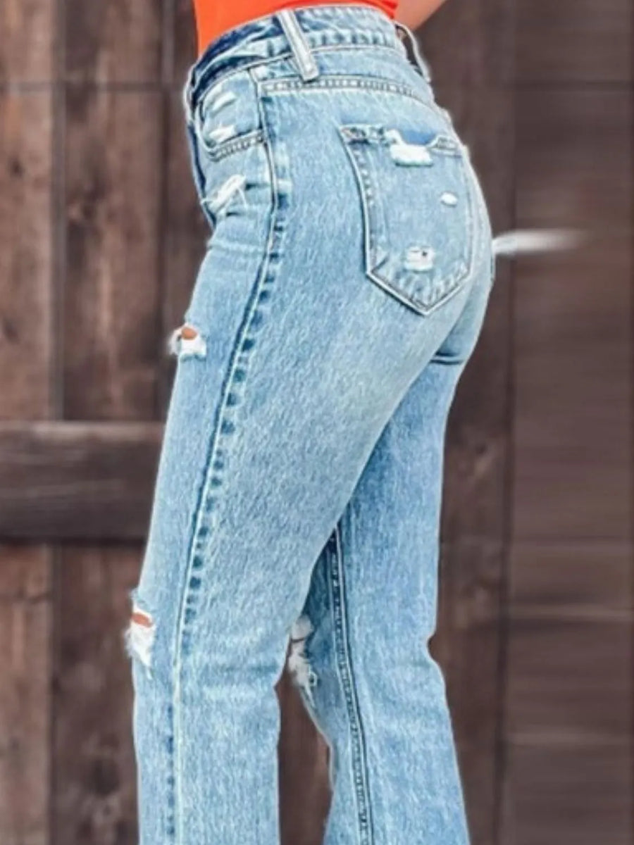 Distressed Slit Bootcut Jeans - Jeans Junction Online 