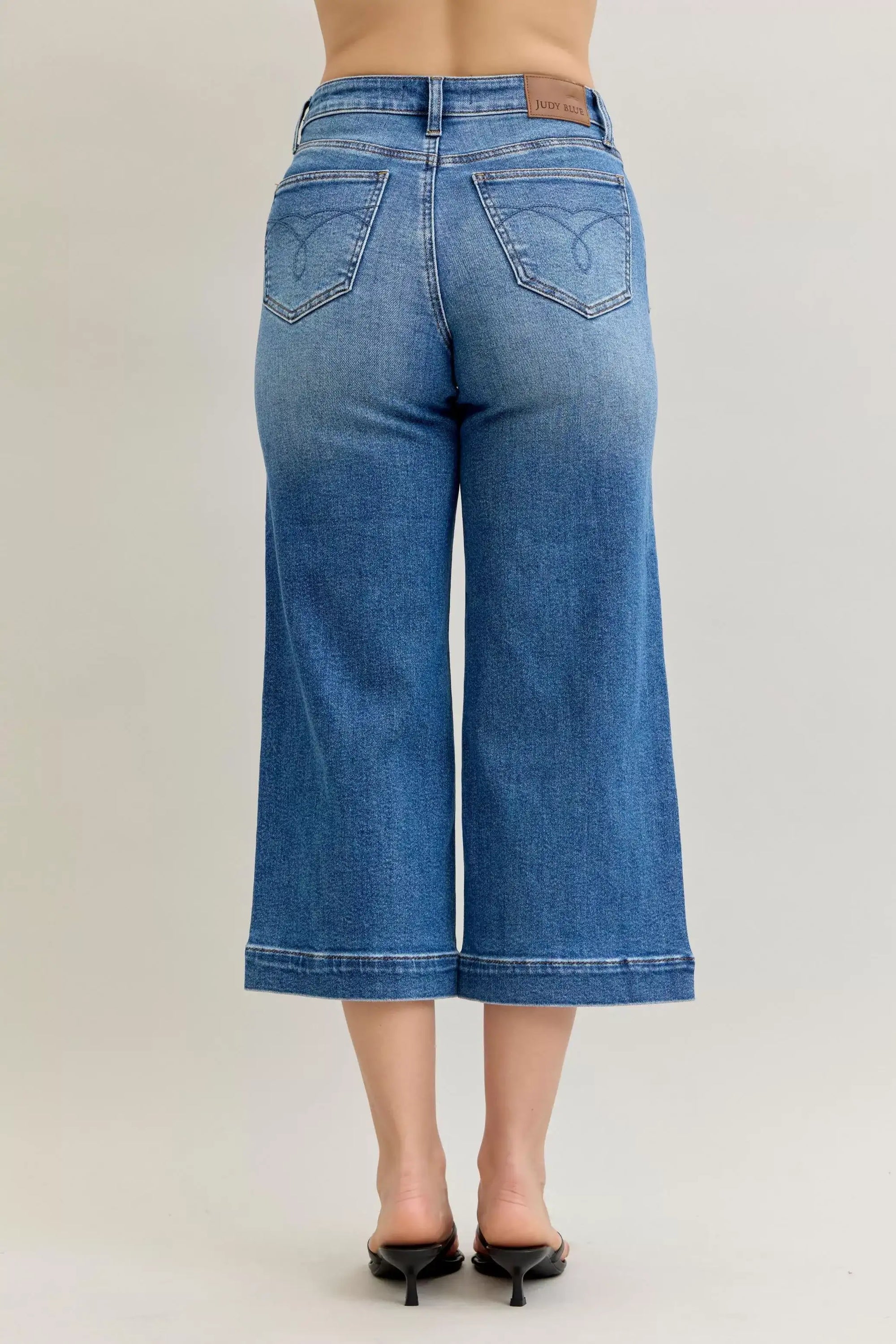 Judy Blue Mid Rise Crop Wide Leg Jeans - Jeans Junction Online