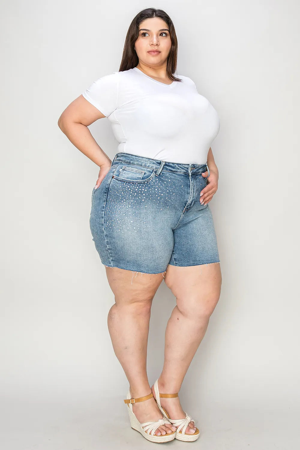 Judy Blue Full Size High Waist Raw Hem Denim Shorts - Jeans Junction Online