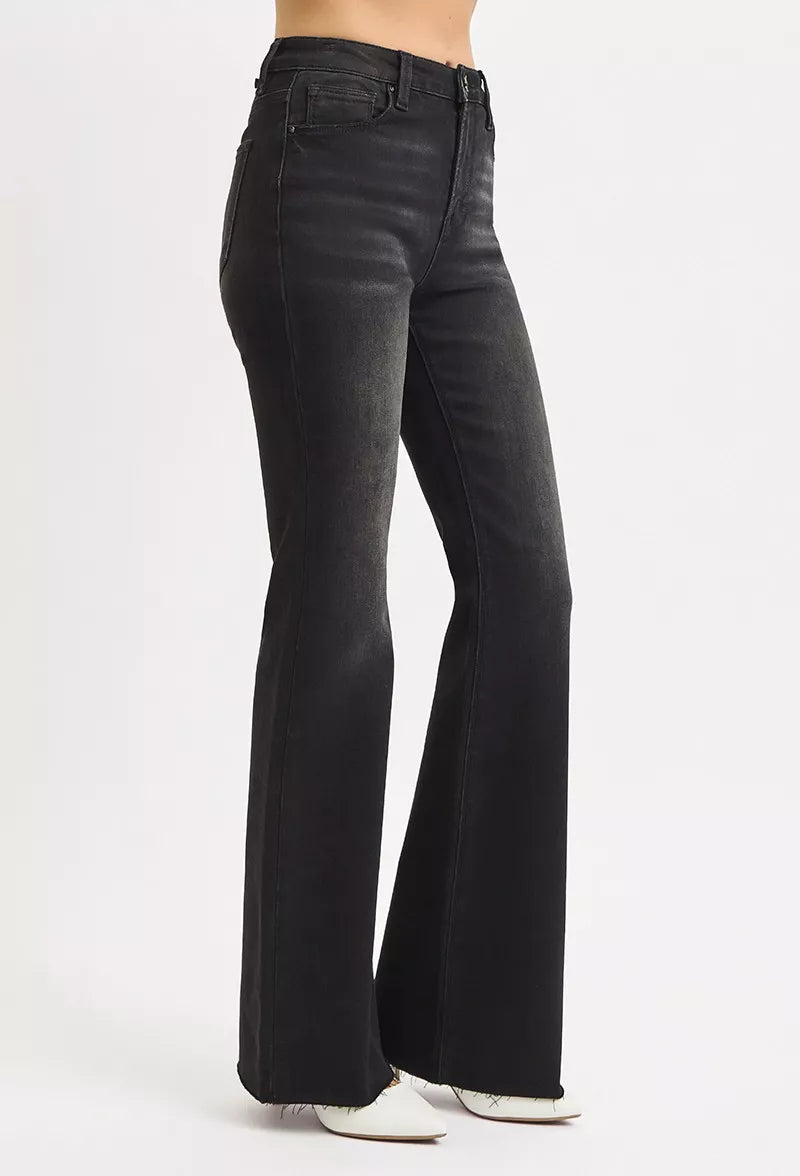 RISEN Full Size High Rise Flare Raw Cut Hem Jeans Plus Size - Jeans Junction Online